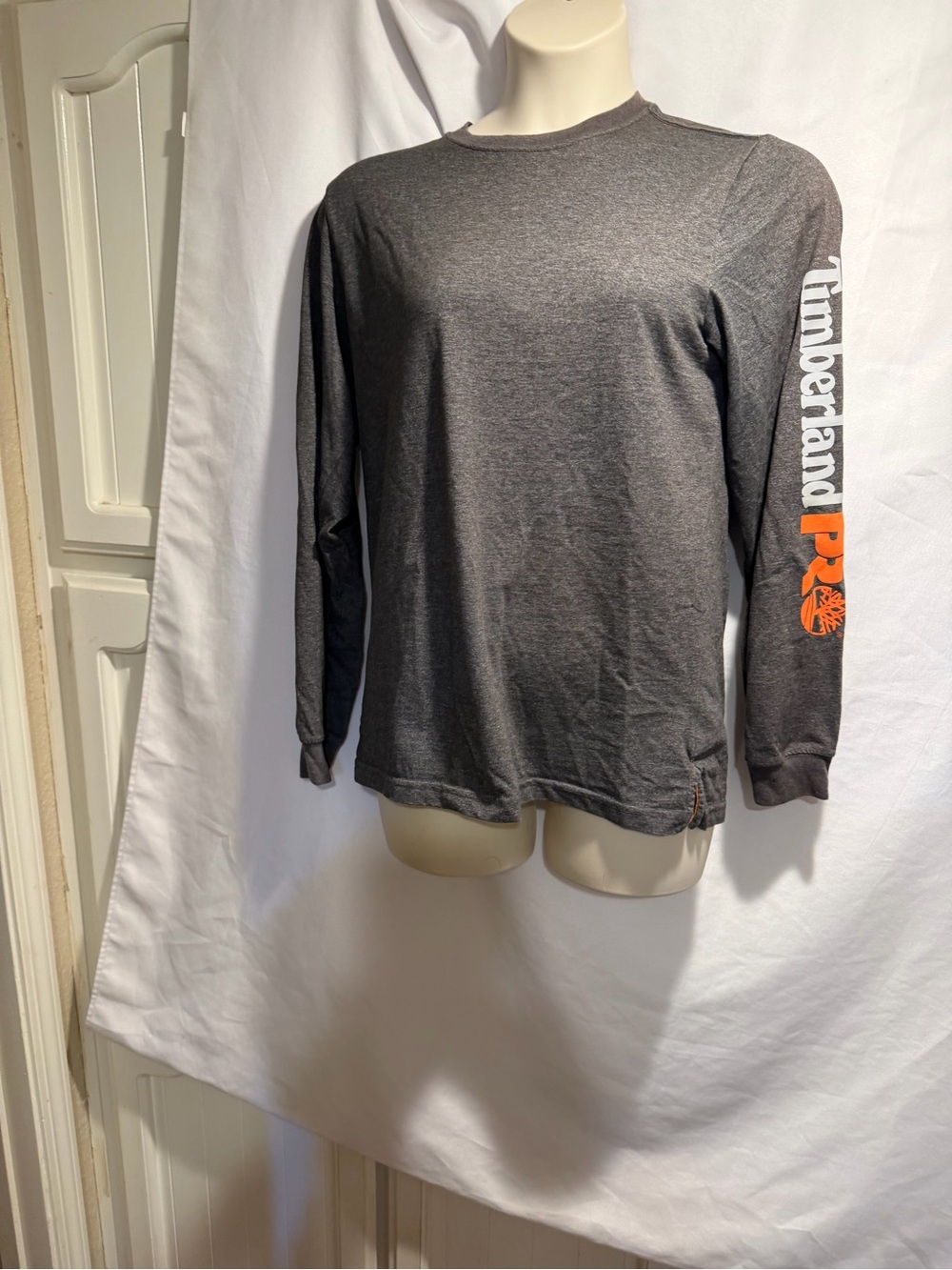 Timberland PRO Men's Long-Sleeve Crew Shirt in Charcoal with Orange Logo